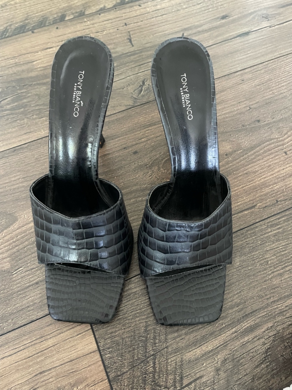 Tony Bianco Black Croc-Embossed Slide Mules  Stilettos 9